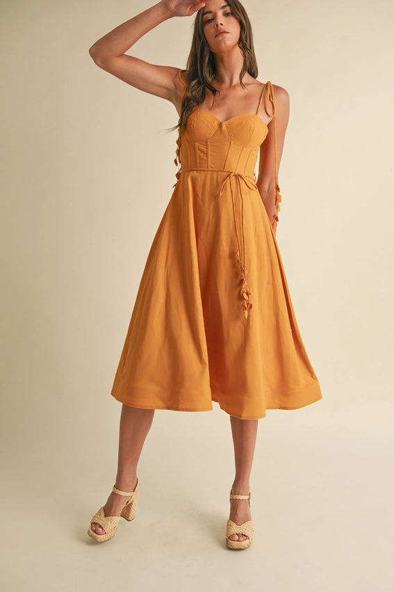 Bustier Shoulder Tie Dress GOLDEN MUSTARD-Dress-Endless Blu-S-GOLDEN MUSTARD-Urbanheer