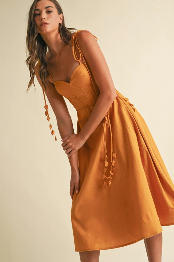 Bustier Shoulder Tie Dress GOLDEN MUSTARD-Dress-Endless Blu-S-GOLDEN MUSTARD-Urbanheer