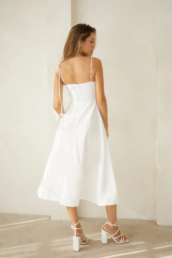 Bustier Shoulder Tie Dress White-Dress-Endless Blu-S-White-Urbanheer