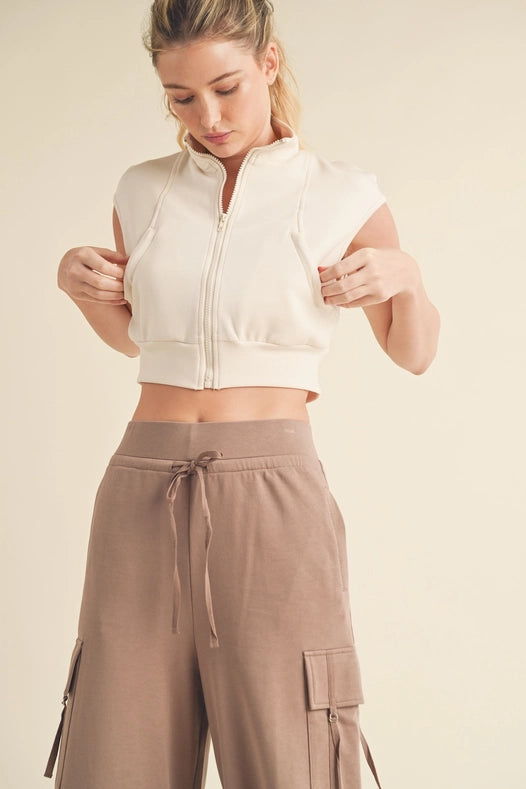 Butter-Soft Cropped Scuba Sleeveless Jacket Beige-Jacket-Kimberly C-S-Urbanheer