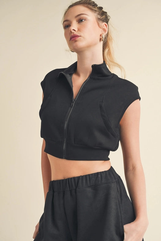 Butter-Soft Cropped Scuba Sleeveless Jacket Black-Jacket-Kimberly C-S-Urbanheer