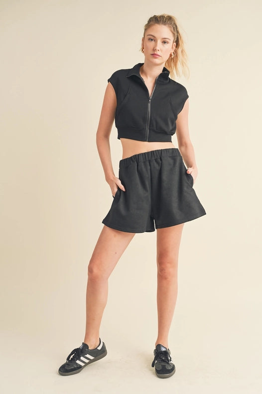 Butter-Soft Cropped Scuba Sleeveless Jacket Black-Jacket-Kimberly C-S-Urbanheer