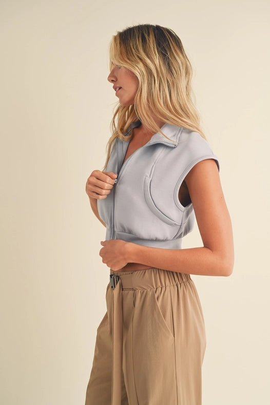 Butter-Soft Cropped Scuba Sleeveless Jacket Light Blue-Jacket-Kimberly C-S-Urbanheer