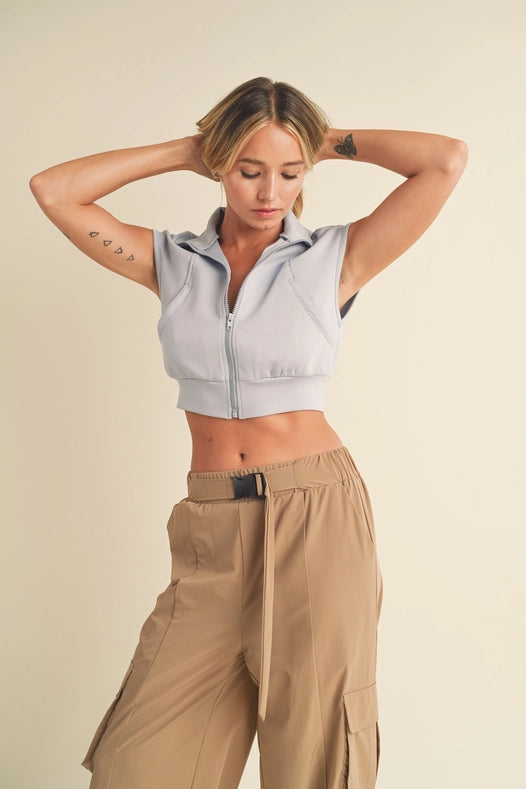 Butter-Soft Cropped Scuba Sleeveless Jacket Light Blue-Jacket-Kimberly C-S-Urbanheer