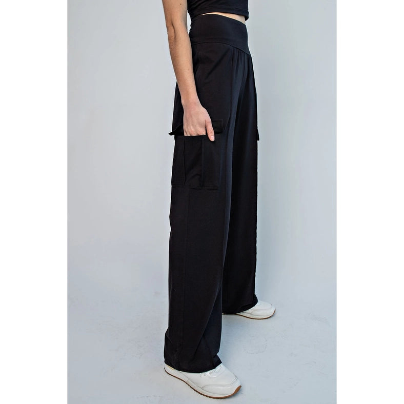 Butter Straight Leg Cargo Pants Black-Pants-Rae Mode-S-Urbanheer