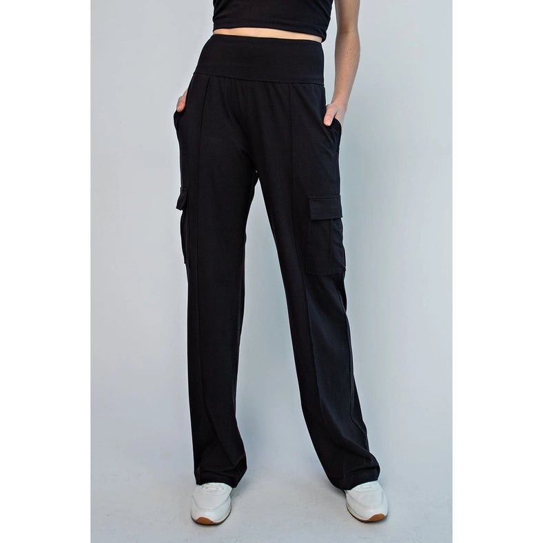 Butter Straight Leg Cargo Pants Black-Pants-Rae Mode-S-Urbanheer