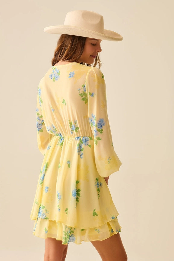Butter Yellow Spring Mini Dress with Ruched Design-Dress-Q2-S-YELLOW-Urbanheer