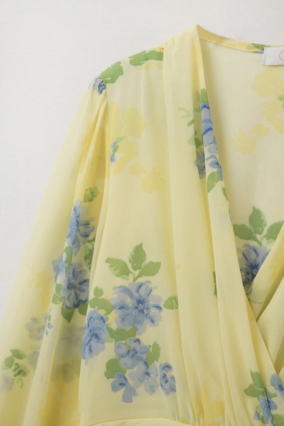 Butter Yellow Spring Mini Dress with Ruched Design-Dress-Q2-S-YELLOW-Urbanheer