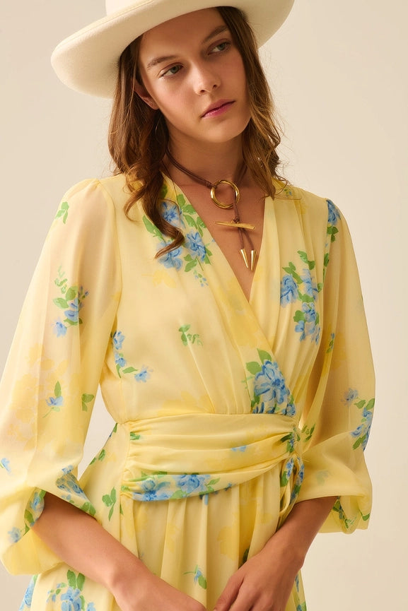 Butter Yellow Spring Mini Dress with Ruched Design-Dress-Q2-S-YELLOW-Urbanheer