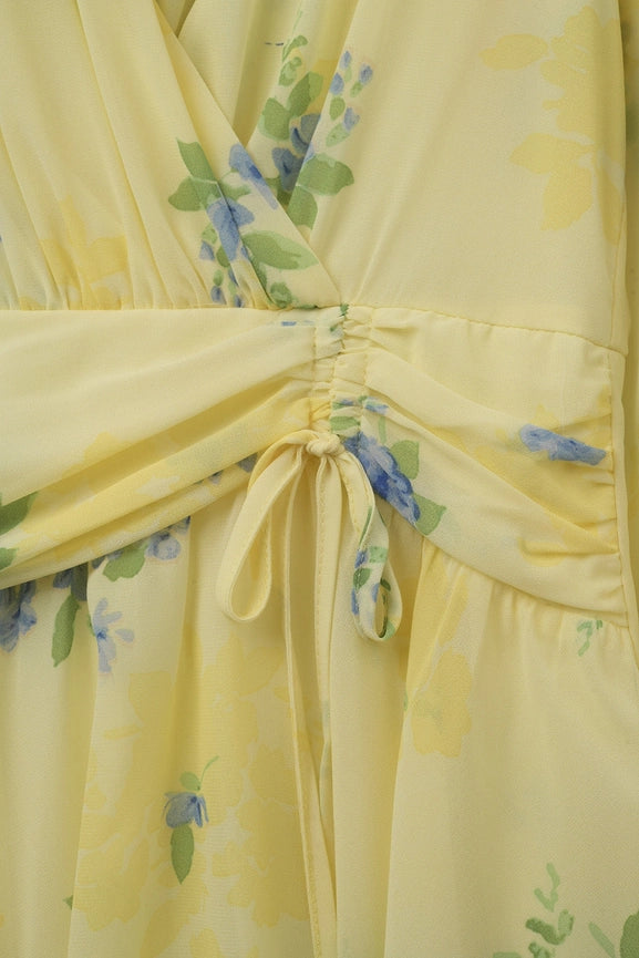 Butter Yellow Spring Mini Dress with Ruched Design-Dress-Q2-S-YELLOW-Urbanheer