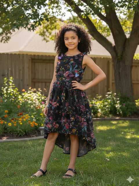 Butterfly High Low Hem Mesh Dress