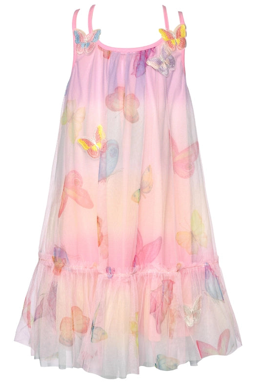 Butterfly Mesh Print Dress-Dress-Hannah Banana-12M-PINK MULTI-Urbanheer