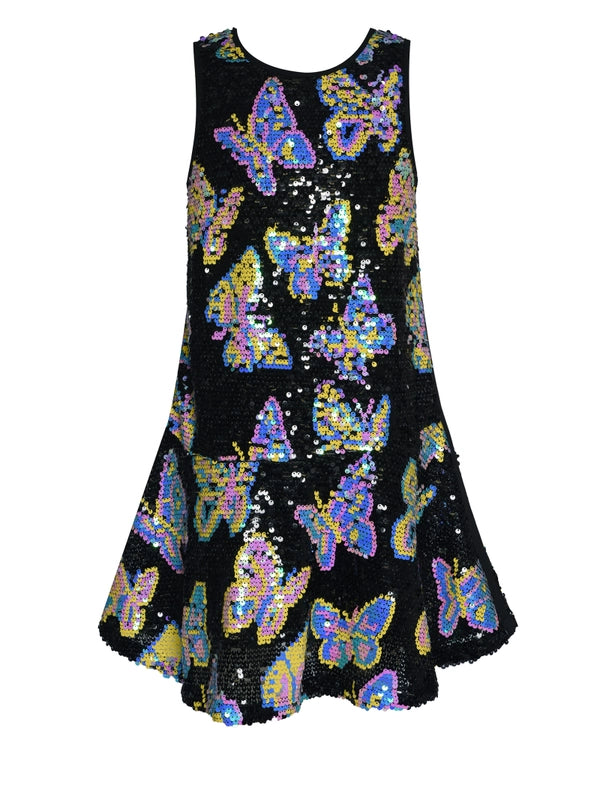 Butterfly Print Sequin Dress-Dress-Hannah Banana-4-BLK MULTI-Urbanheer