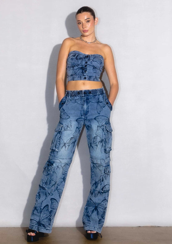 Butterfly Printed Tube Top-TOP-Vibrant M.i.U-S-Medium Stone-Urbanheer