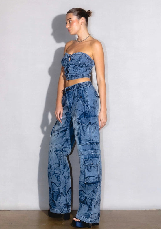 Butterfly Printed Tube Top-TOP-Vibrant M.i.U-S-Medium Stone-Urbanheer