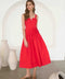 Button Detail Pleated Waist Sleeveless Midi Dress
