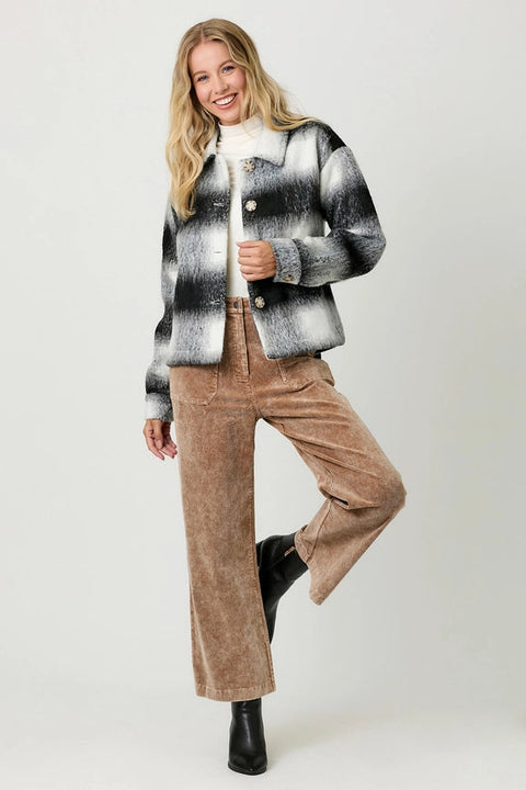 Button Down Checker Jacket Ivory/Black-Jacket-Mystree-S-Urbanheer