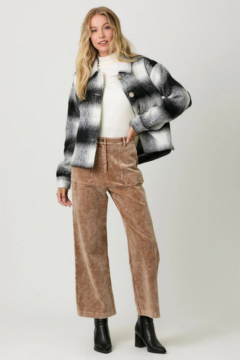 Button Down Checker Jacket Ivory/Black-Jacket-Mystree-S-Urbanheer