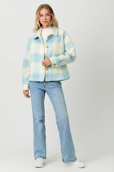 Button Down Checker Jacket Ivory/Soft Blue-Jacket-Mystree-S-Urbanheer