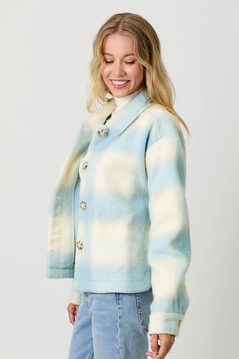 Button Down Checker Jacket Ivory/Soft Blue-Jacket-Mystree-S-Urbanheer