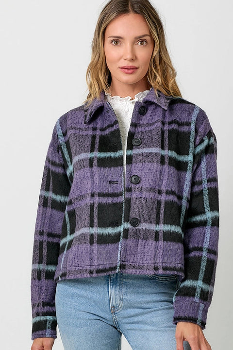 Button Down Checker Jacket Violet-Jacket-Mystree-S-Urbanheer