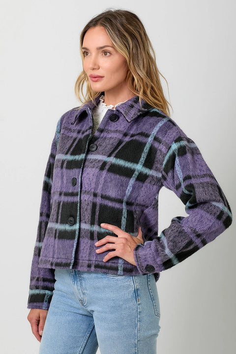 Button Down Checker Jacket Violet-Jacket-Mystree-S-Urbanheer