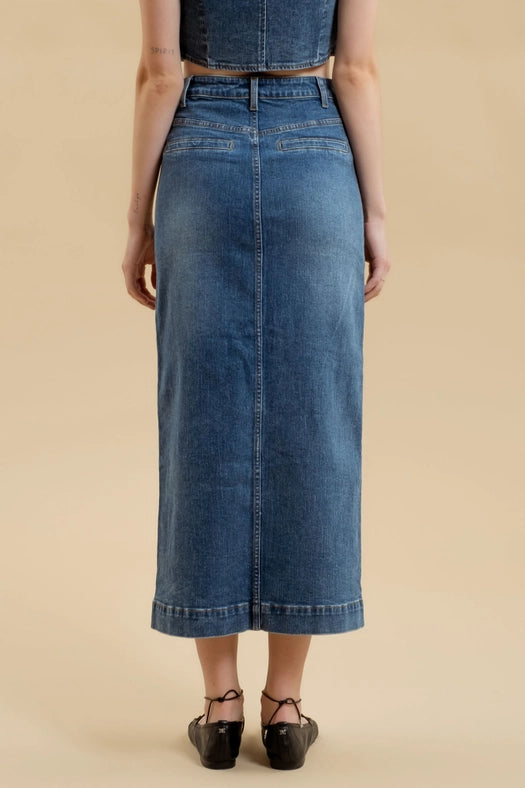 Button Down Denim Midi Skirt-Skirt-Blu Pepper-S-Urbanheer