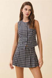 Button Down Flap Pocket Detail Plaid Vest Top