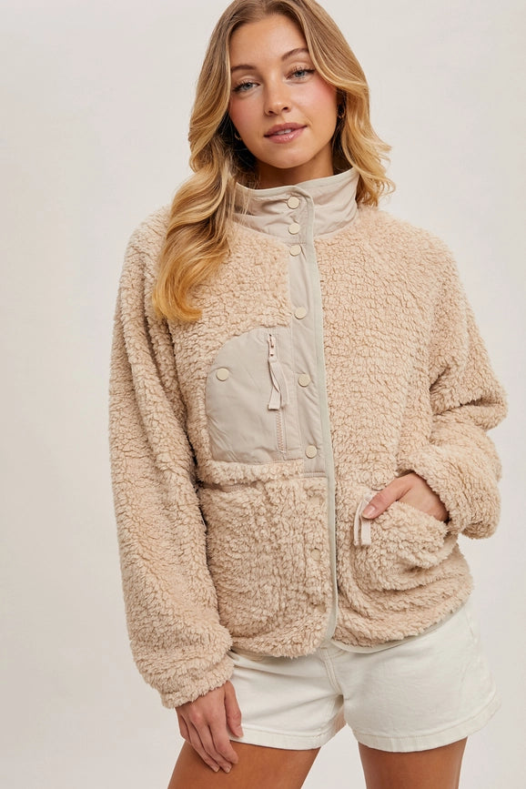Button Down Fleece Sherpa Jacket BEIGE-Jacket-Peace Love Line-S-BEIGE-Urbanheer
