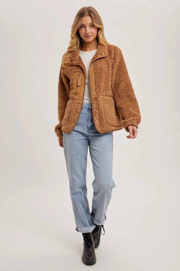 Button Down Fleece Sherpa Jacket CAMEL-Jacket-Peace Love Line-S-CAMEL-Urbanheer
