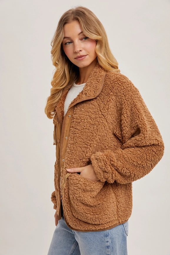 Button Down Fleece Sherpa Jacket CAMEL-Jacket-Peace Love Line-S-CAMEL-Urbanheer