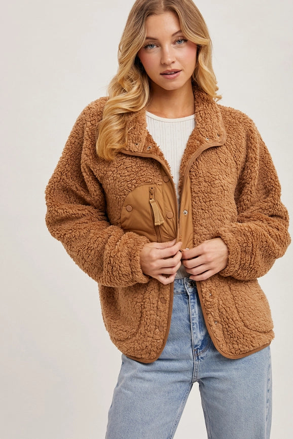 Button Down Fleece Sherpa Jacket CAMEL-Jacket-Peace Love Line-S-CAMEL-Urbanheer