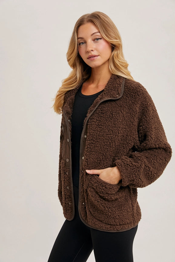 Button Down Fleece Sherpa Jacket COCO-Jacket-Peace Love Line-S-COCO-Urbanheer