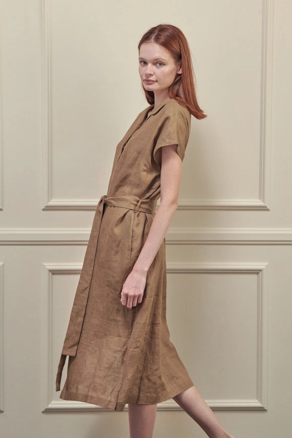 Button-Down Shirts Dress-Dress-amente-S-Mocha-Urbanheer