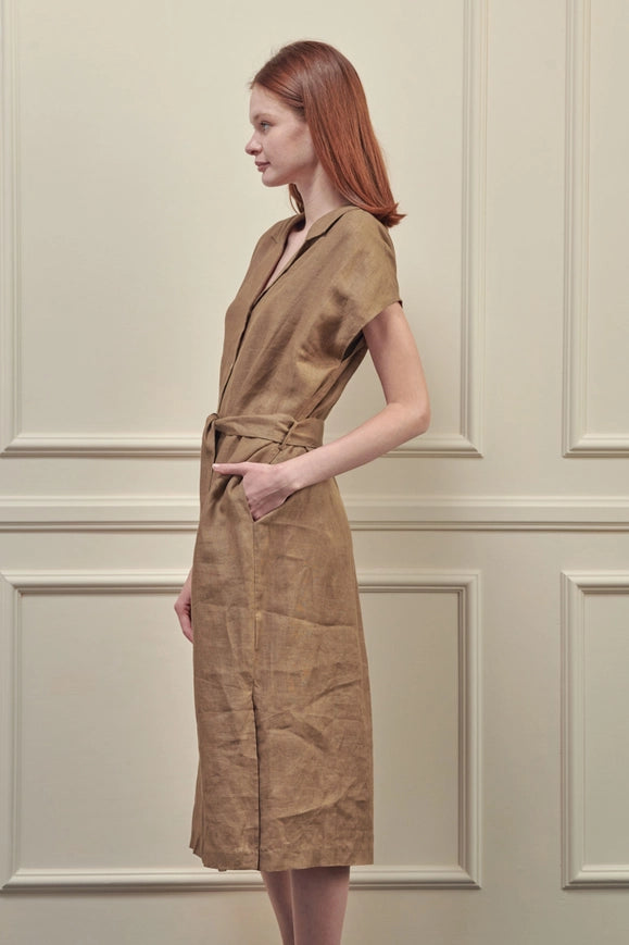 Button-Down Shirts Dress-Dress-amente-S-Mocha-Urbanheer