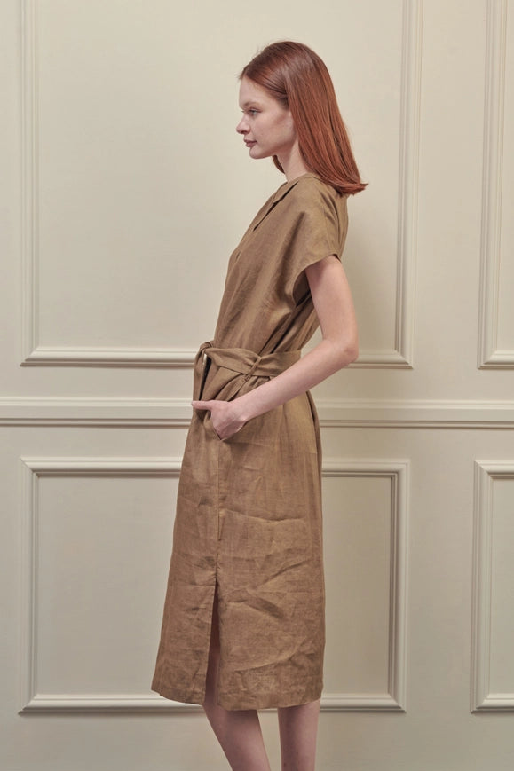 Button-Down Shirts Dress-Dress-amente-S-Mocha-Urbanheer