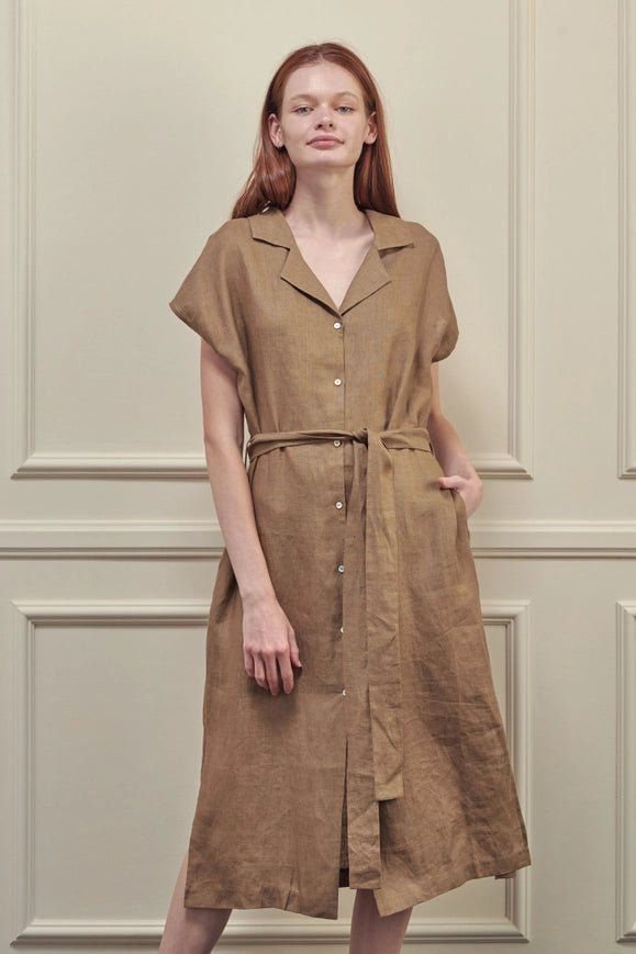 Button-Down Shirts Dress-Dress-amente-S-Mocha-Urbanheer