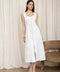 Button Down Sleeveless Split Hem Linen Midi Dress - White