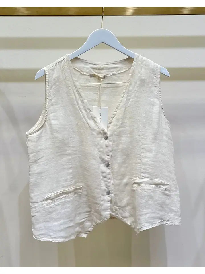 Button Down Vest with Faux Pocket Butter-Vest-MILIO MILANO-XS-Butter-Urbanheer