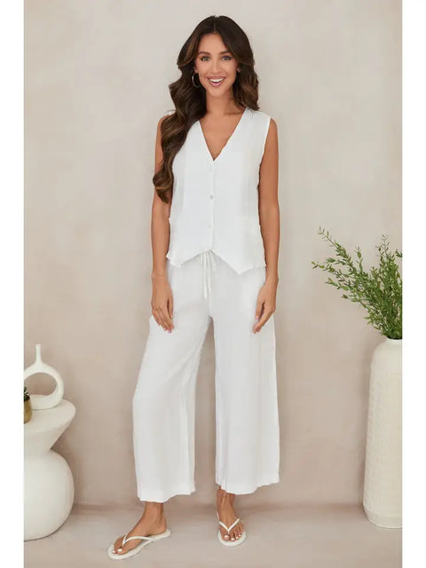 Button Down Vest with Faux Pocket White-Vest-MILIO MILANO-XS-White-Urbanheer
