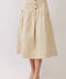 Button Front Dropped Waist Seam Midi Skirt