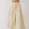 Button Front Dropped Waist Seam Midi Skirt