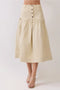 Button Front Dropped Waist Seam Midi Skirt