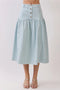 Button Front Dropped Waist Seam Midi Skirt