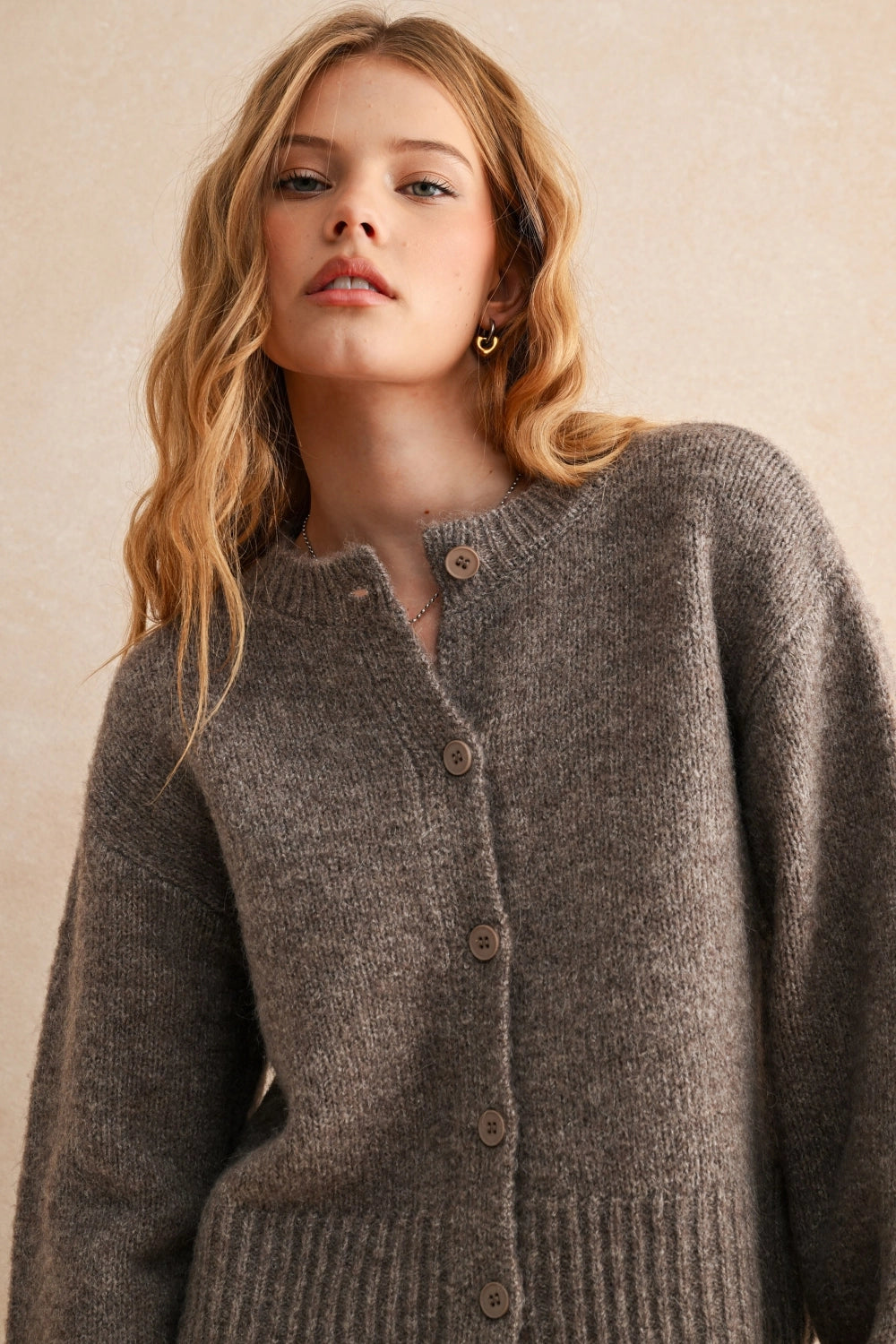 Button Front Long Sleeve Cardigan