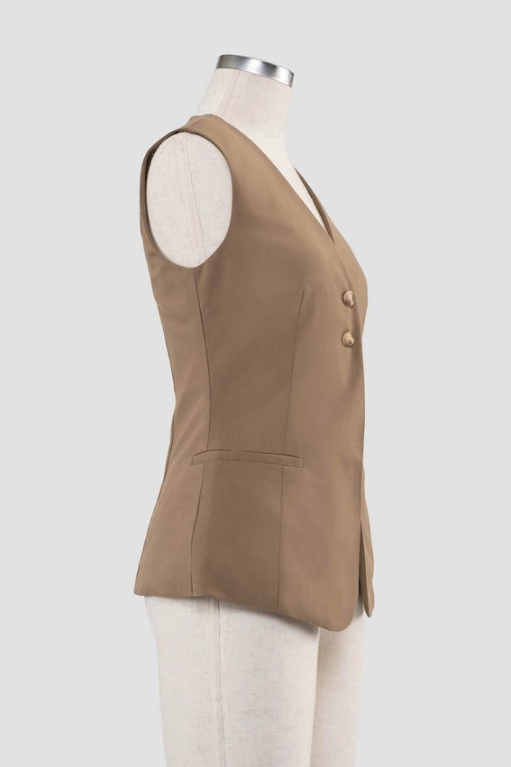Button Front Longline Vest-Vest-Moon River-XS-OLIVE-Urbanheer