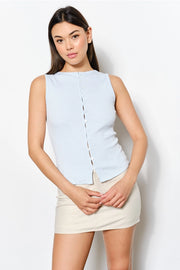 Button Front Ribbed Knit Vest LT Blue-Vest-Pretty Garbage-S-LT Blue-Urbanheer