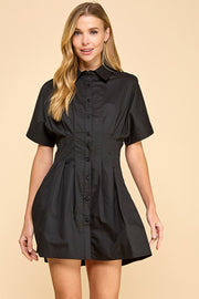 Button Up Collared Side Pockets Dress-Dress-TCEC-S-Black-Urbanheer