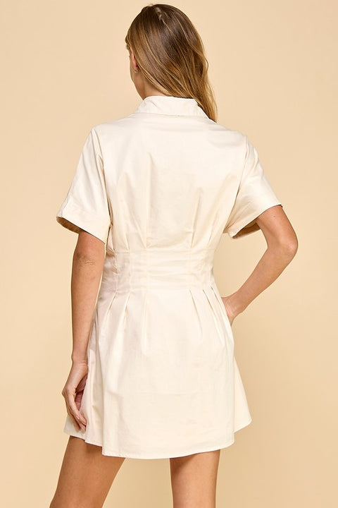 Button Up Collared Side Pockets Dress-Dress-TCEC-S-Black-Urbanheer