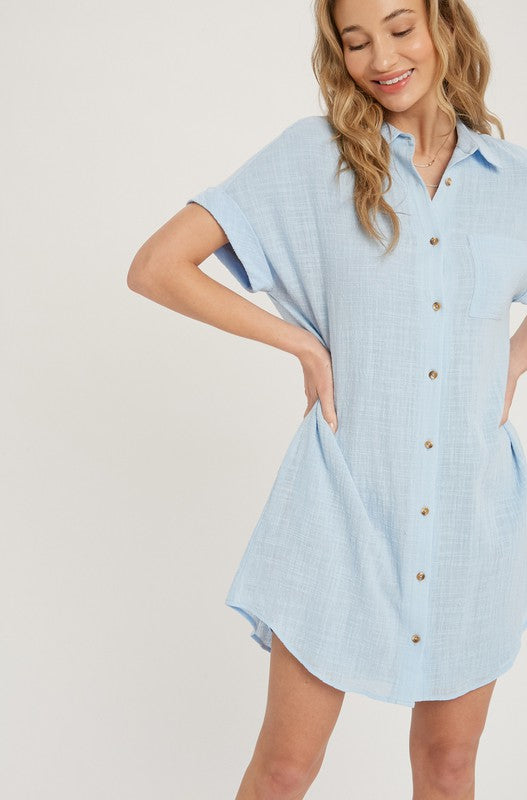 Button Up Shirt Dress CHAMBRAY-Dress-Peace Love Line-S-CHAMBRAY-Urbanheer